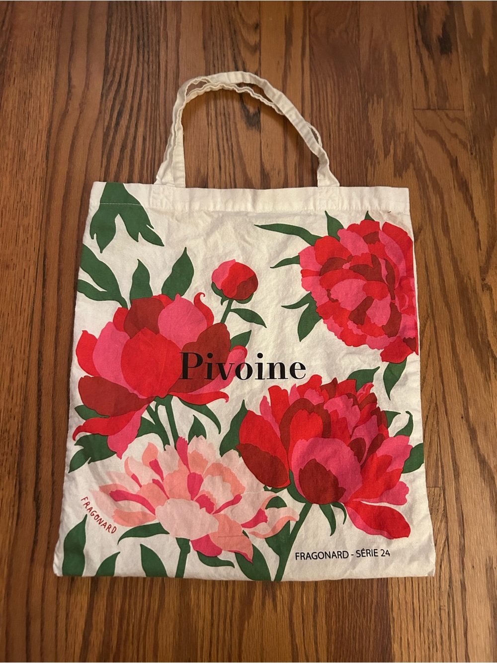 Fragonard - Série 24 White Pink Red Floral Patterned Pivoine Cotton Tote Bag